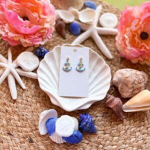 Hand Crafted Blue Stud Earrings with Nautical Charm